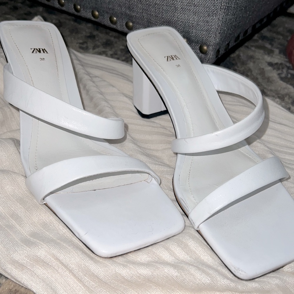 Zara White Block Sandals